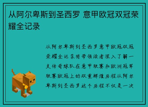 从阿尔卑斯到圣西罗 意甲欧冠双冠荣耀全记录